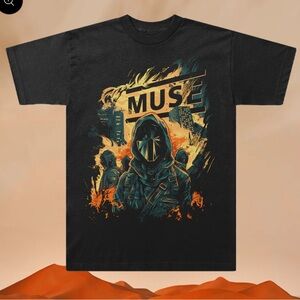 Printed on a black 100% cotton t-shirt